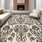 Elegant Black Floral Symmetry Arrangement Rug