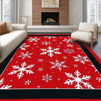 Vibrant Red White Snowflake Collage Rug