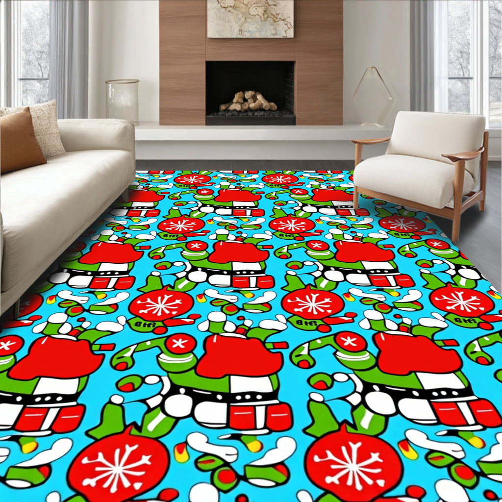 Whimsical Red Green Elf Christmas Rug