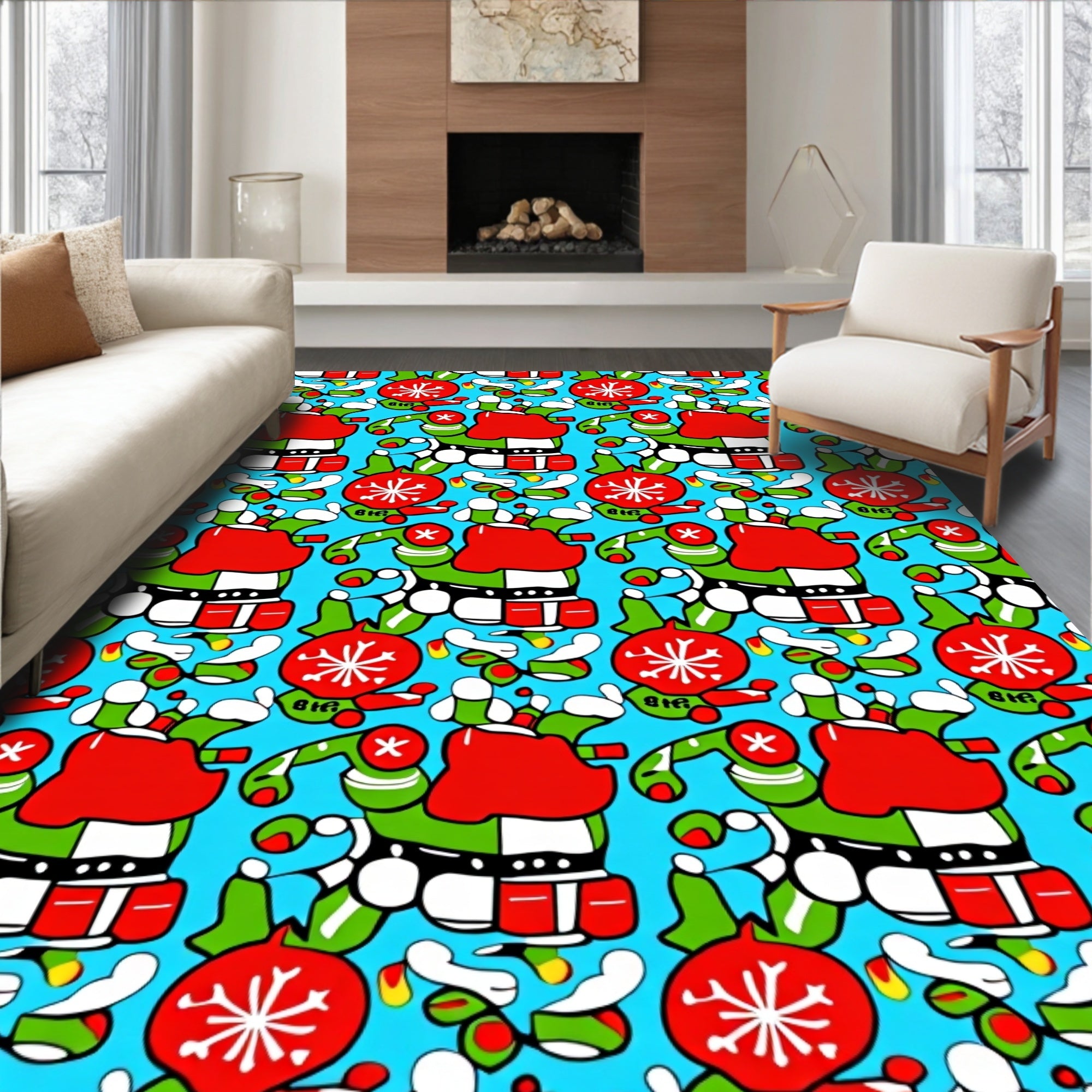 Whimsical Red Green Elf Christmas Rug