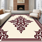 Deep Burgundy Medallion Cream Border Rug