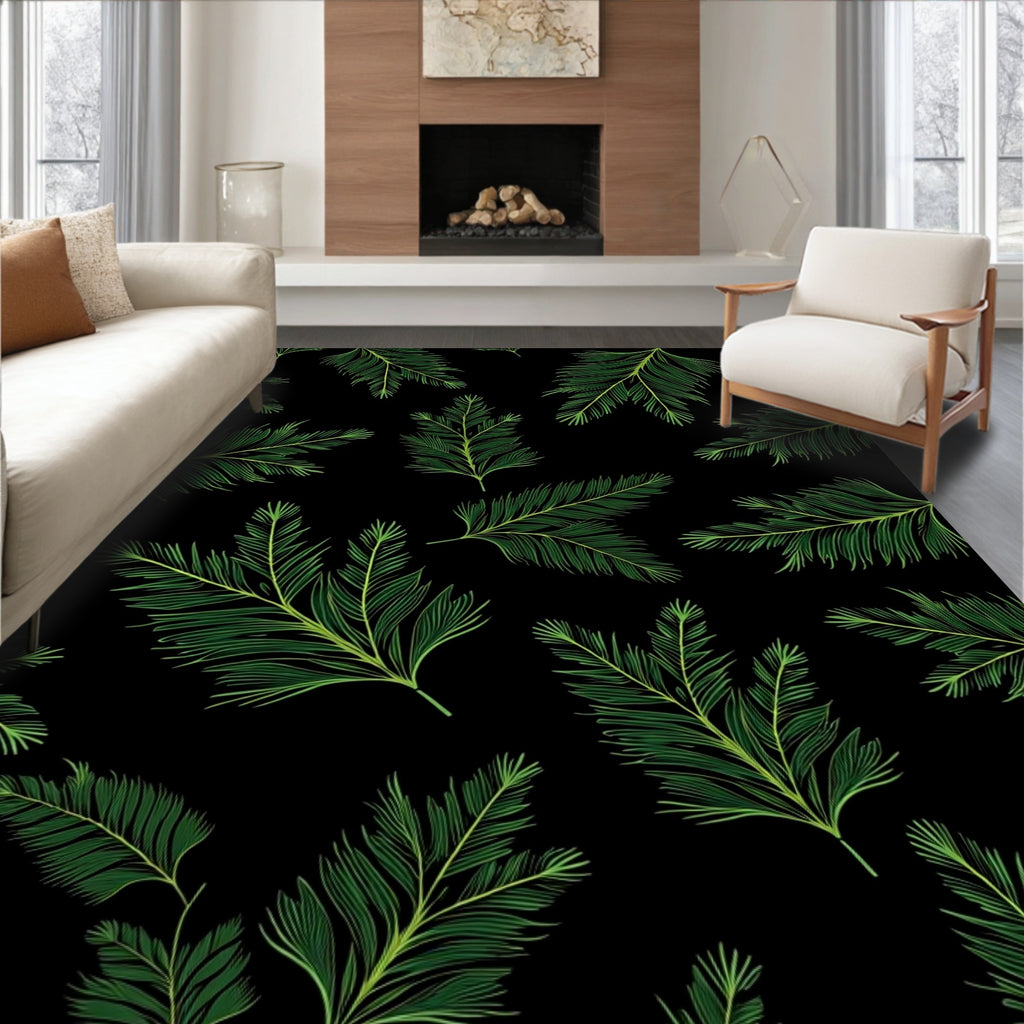 Emerald Green Fern Frond Pattern Rug