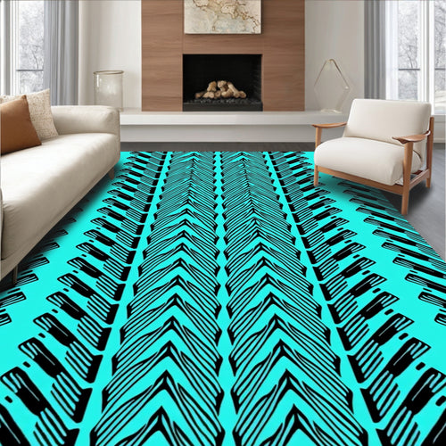 Black And Aqua Chevron Stripe Rug