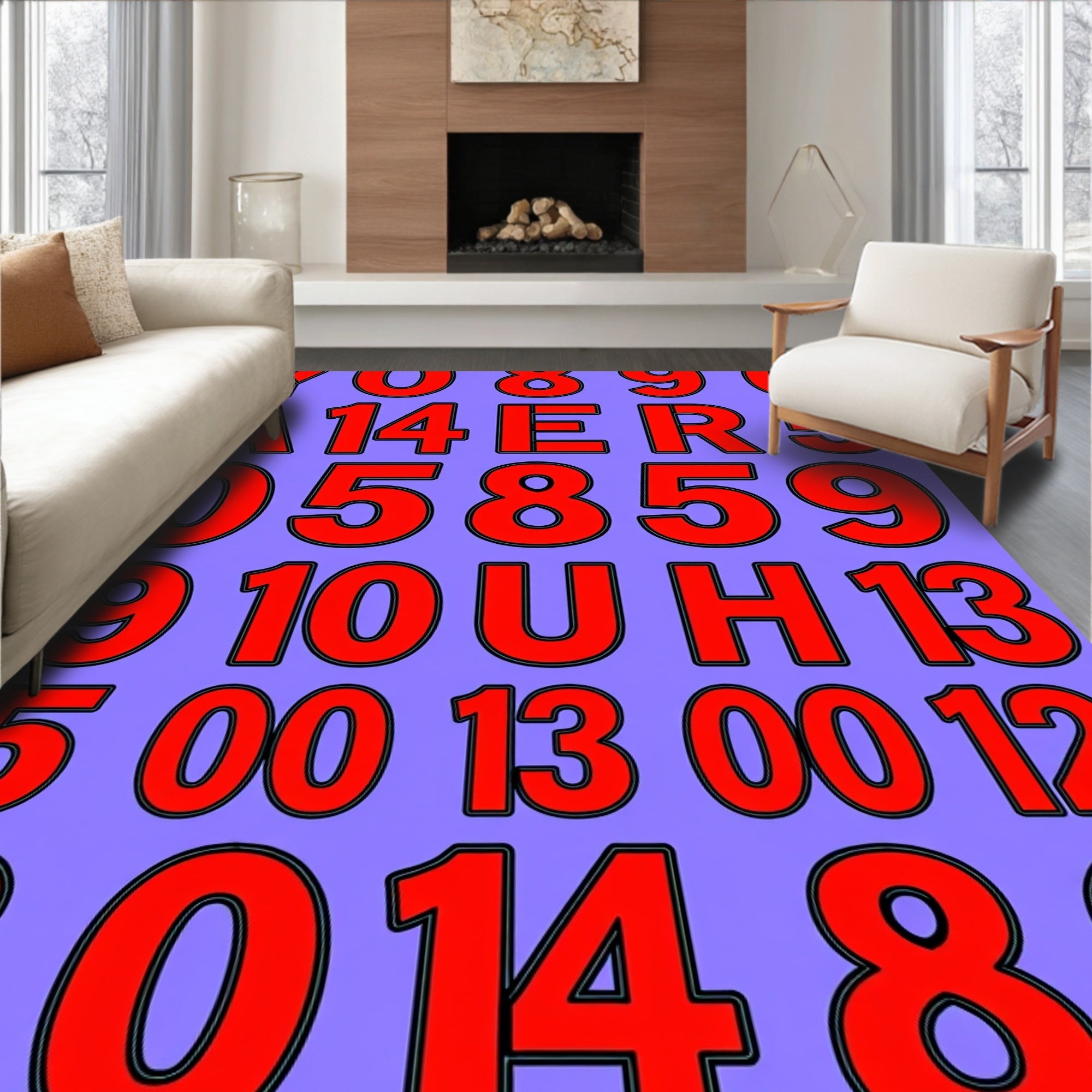 Red Numbers and Letters Grid Rug