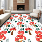 Red Mushroom Botanical Whimsical Fantasy Rug