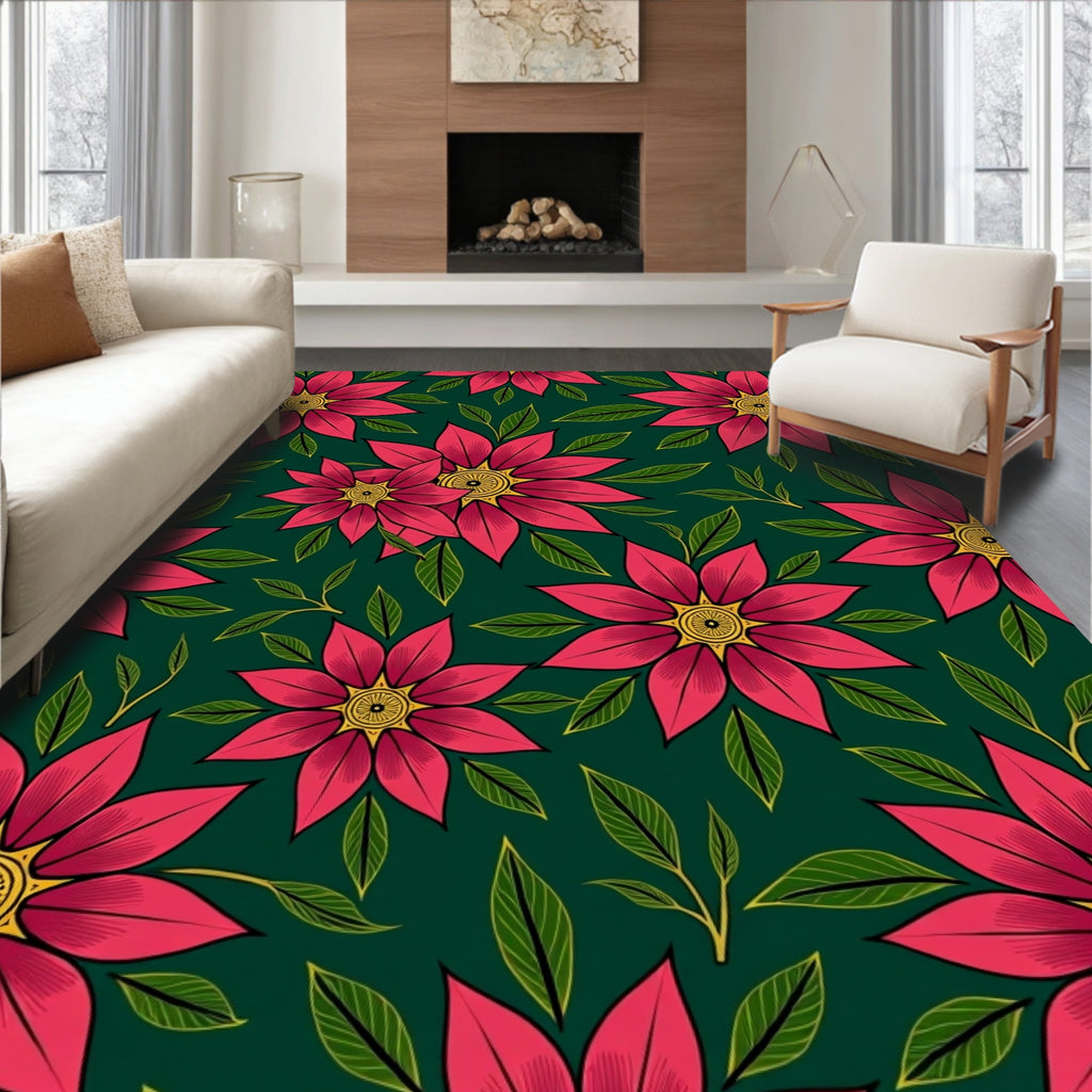 Bright Pink Floral Garden Art Rug