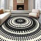 Bold Black Circular Spoke Mandala Rug