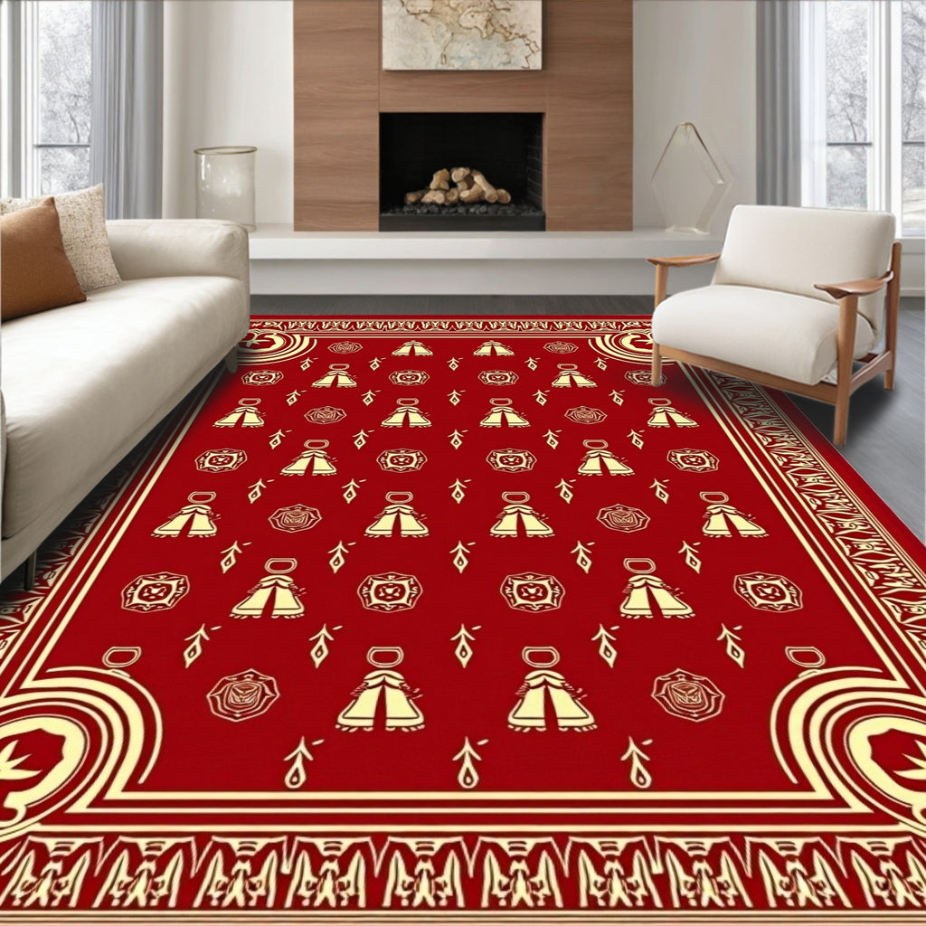 Crimson And Gold Emblem Medallion Rug