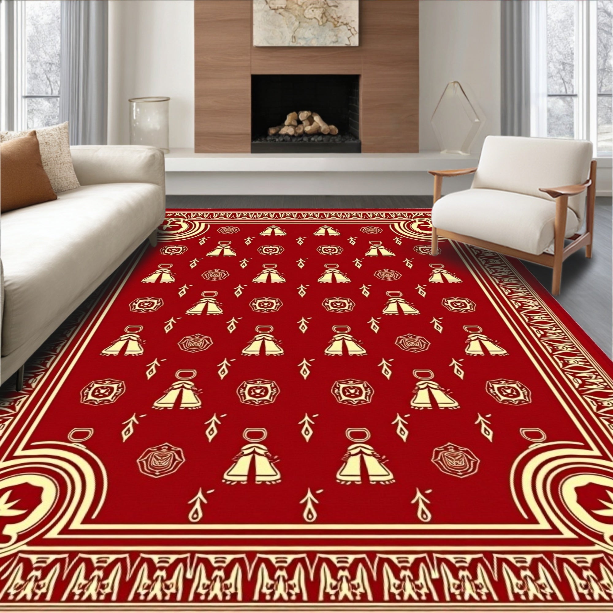 Crimson And Gold Emblem Medallion Rug