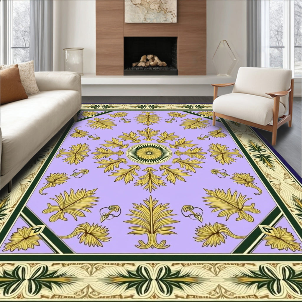 Ornate Golden Leaf Lavender Manor Rug