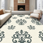 Dark Teal Damask Floral Ornament Rug