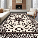 Cream Black Floral Botanical Garden Rug