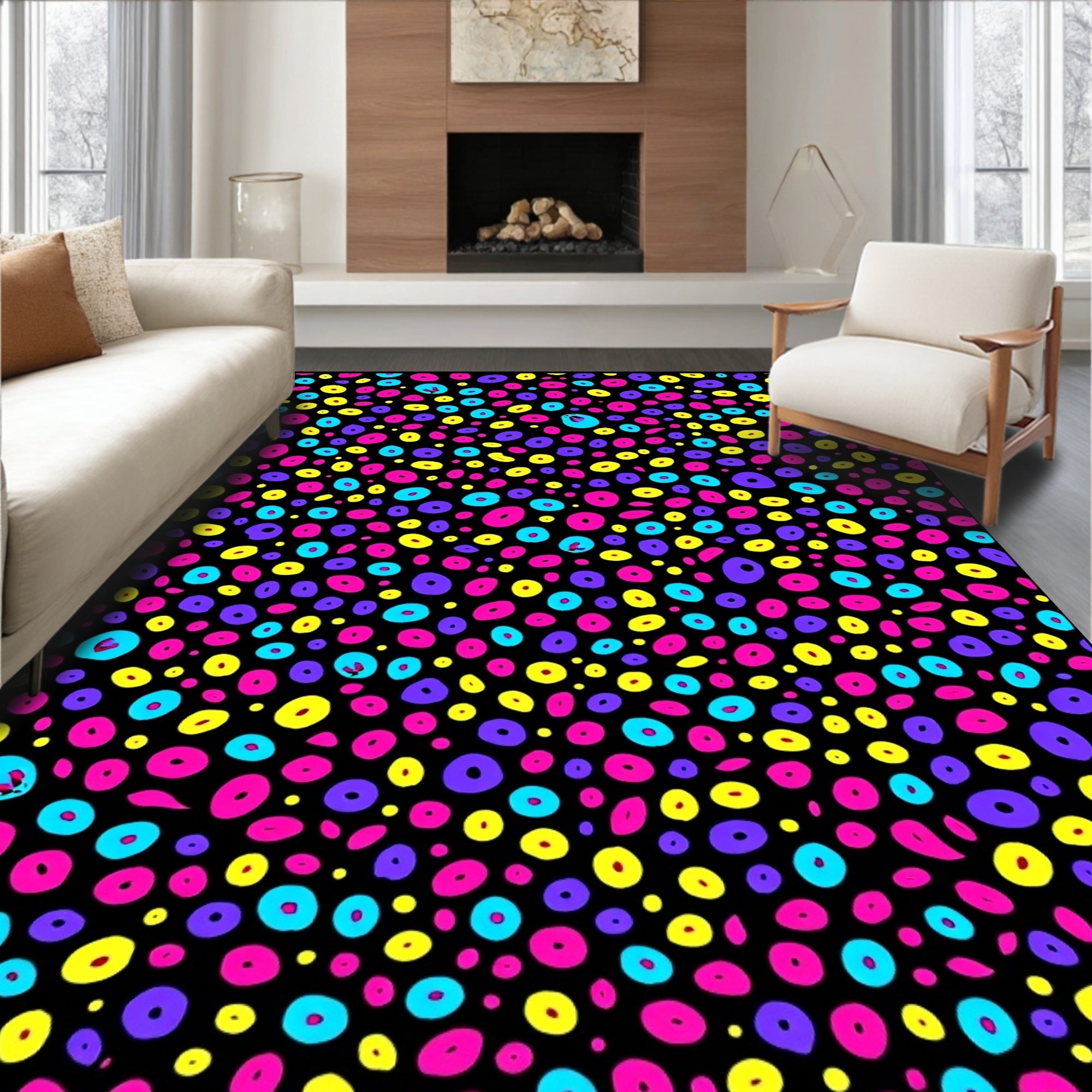 Vibrant Neon Polka Dot Scatter Rug
