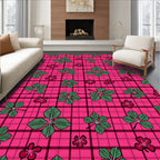 Pink Plaid Green Leaf Floral Rug