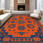 Vibrant Orange Blue Medallion Floral Rug