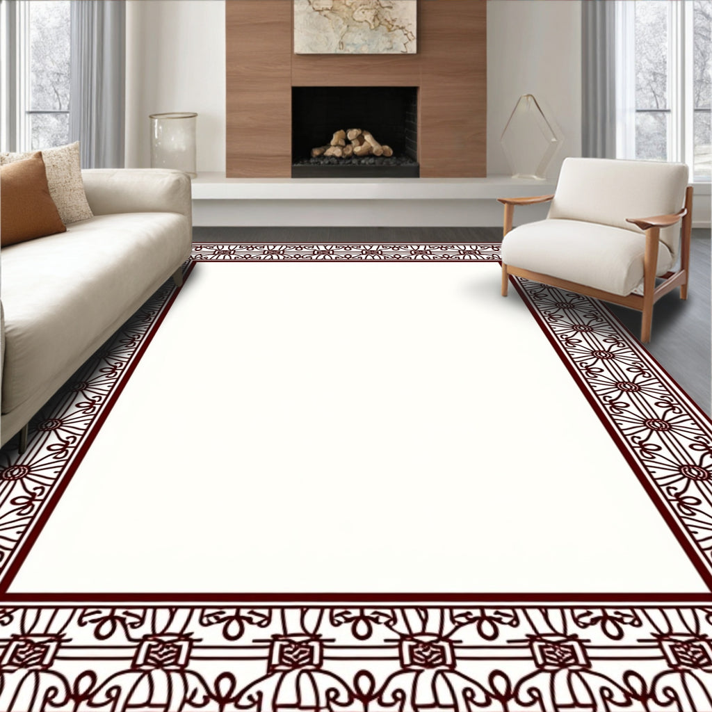 Maroon Geometric Fan Medallion Border Rug