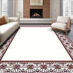 Maroon Geometric Fan Medallion Border Rug