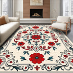 Crimson Red Floral Garden Medallion Rug