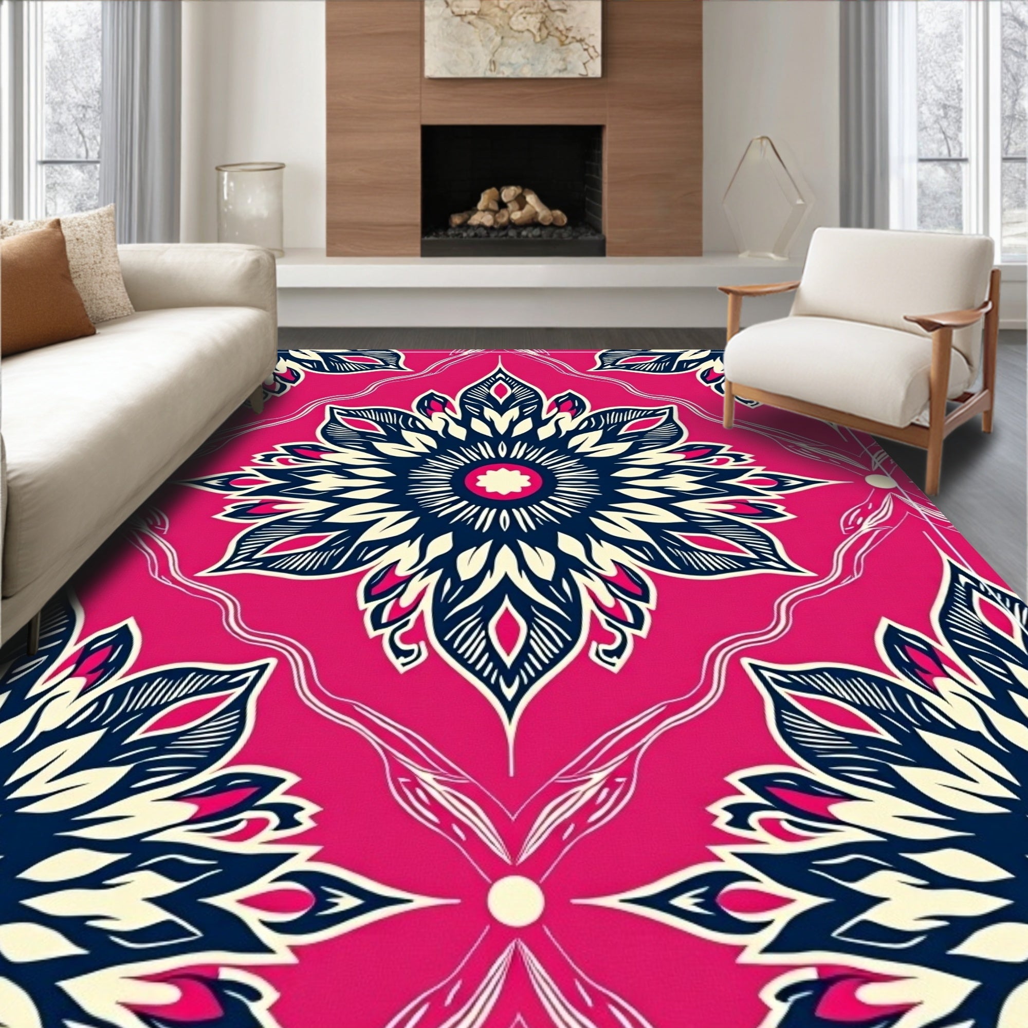 Vibrant Pink Medallion Floral Rug
