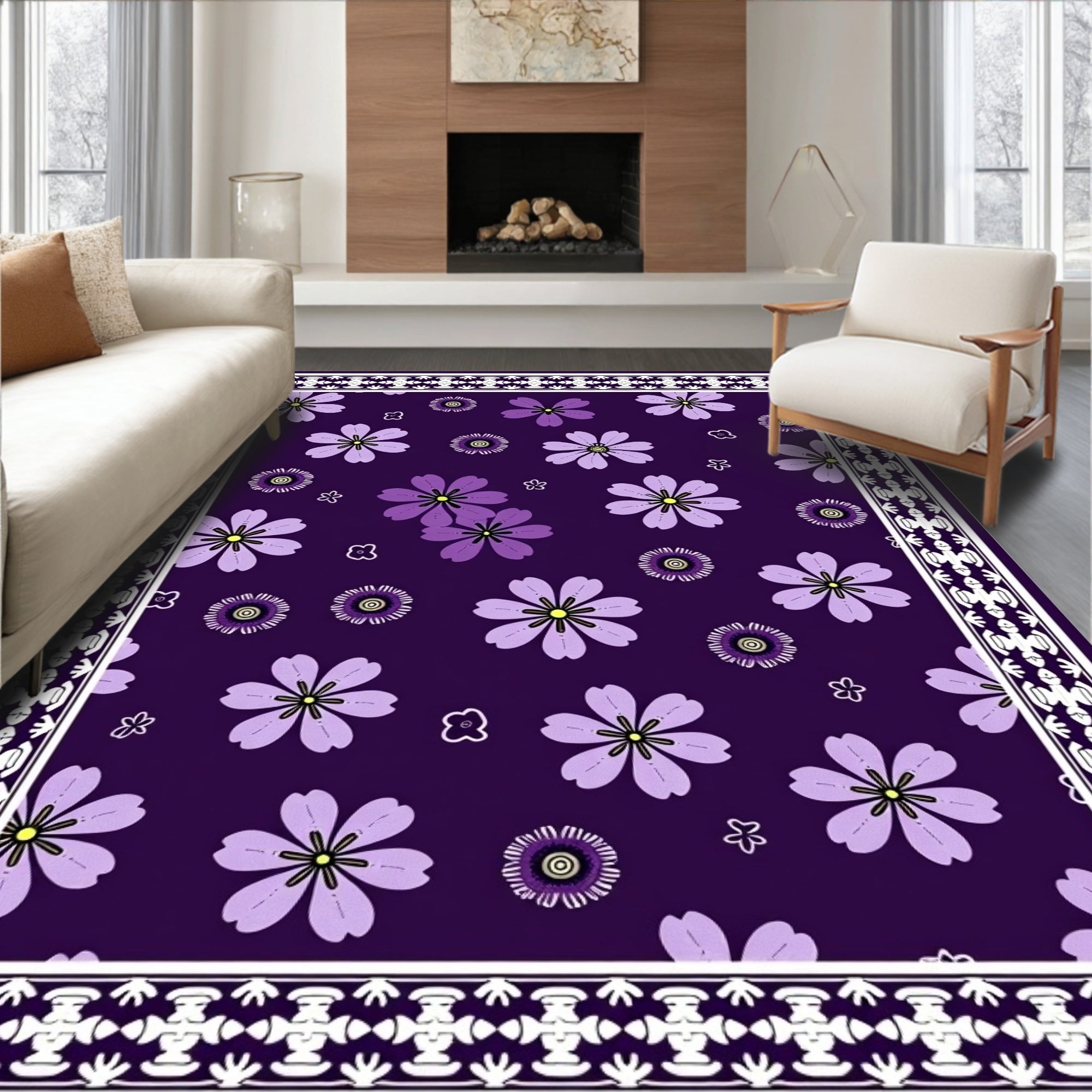 Amethyst Floral Scatter Border Rug