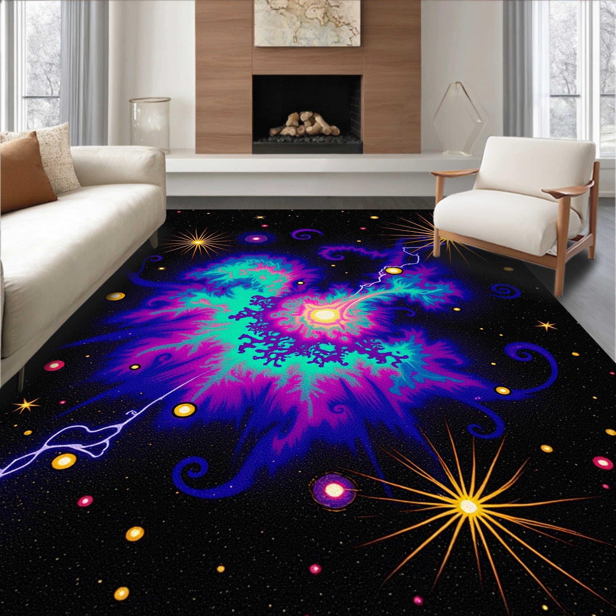 Cosmic Nebula Burst With Stars Rug