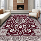 Deep Red and Cream Floral Medallion Rug