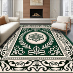Ornate Emerald Botanical Scroll Rug