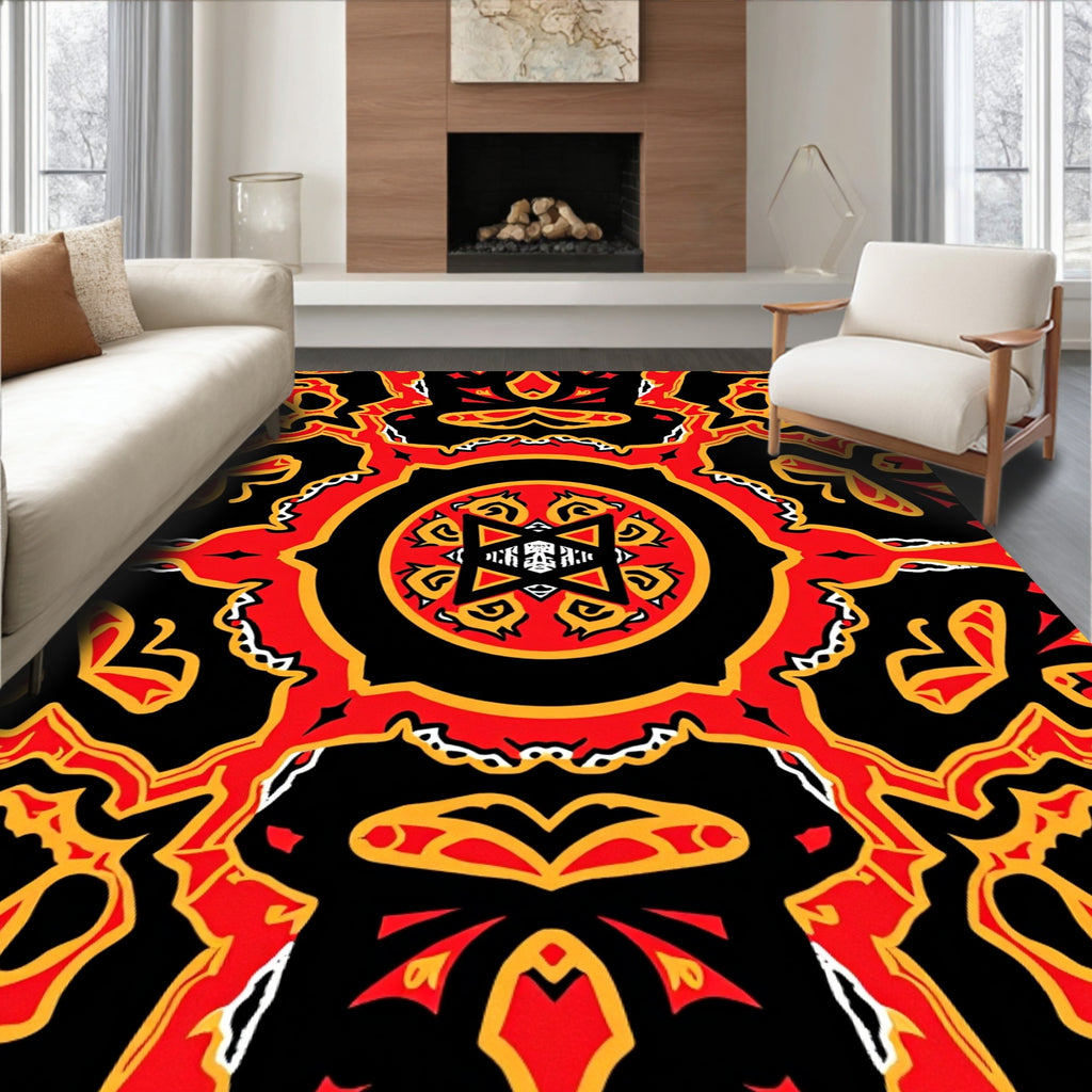 Bold Red and Yellow Ornate Mandala Rug