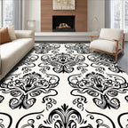 Black White Traditional Flourish Scroll Rug