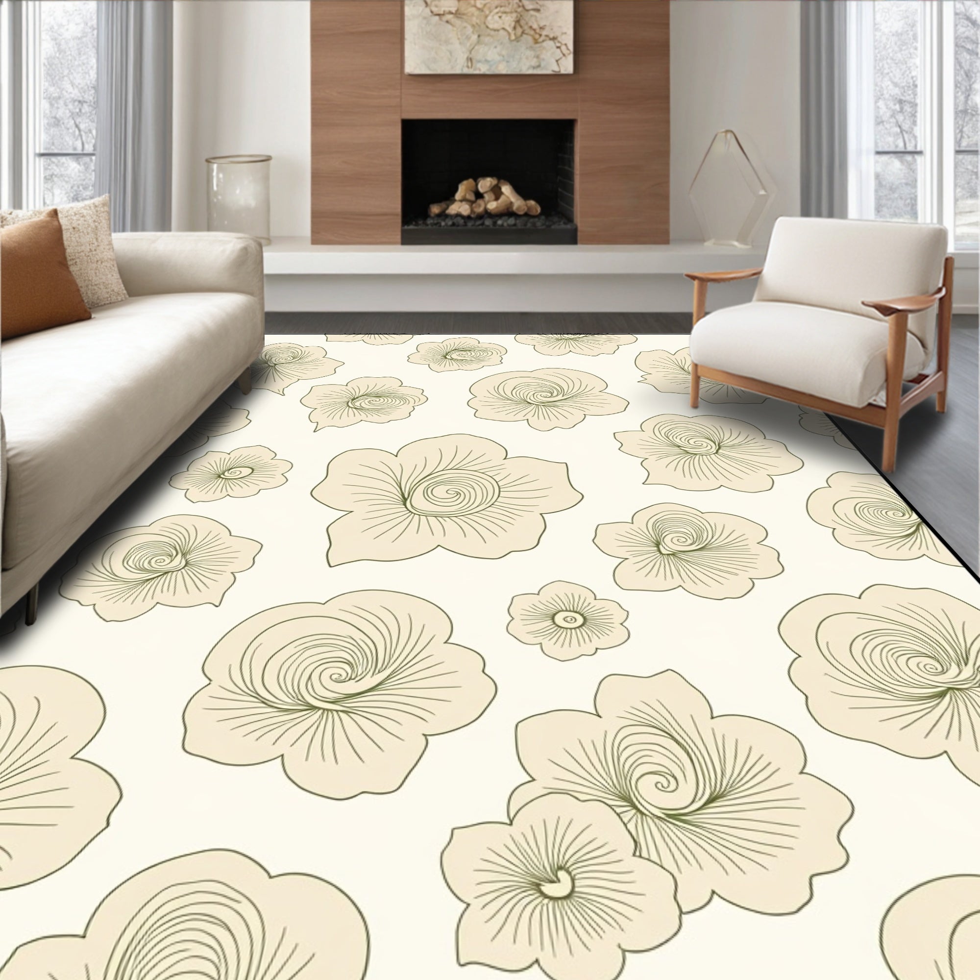 Pale Yellow Swirling Floral Bloom Rug