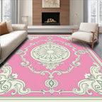 Ornate Pink Cream Medallion Frame Rug