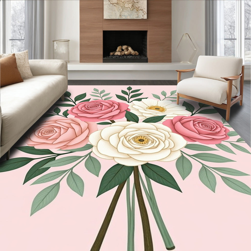 Pink White Rose Bouquet Garland Rug