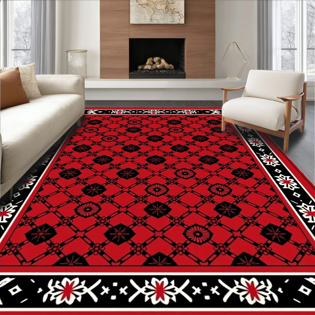 Bold Red Black Floral Medallion Rug