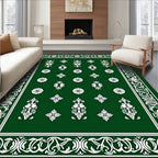 Classic Green White Floral Medallion Rug