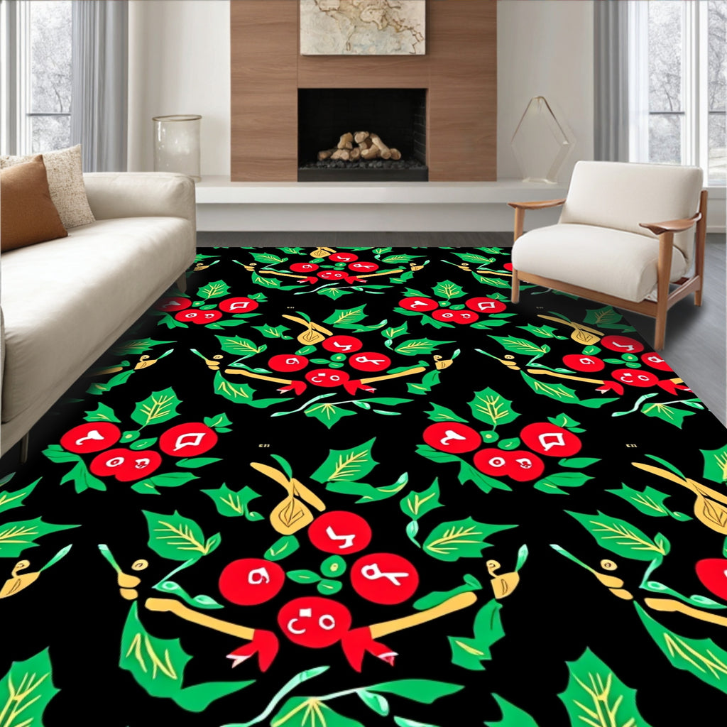 Festive Red Holly Berry Clusters Rug