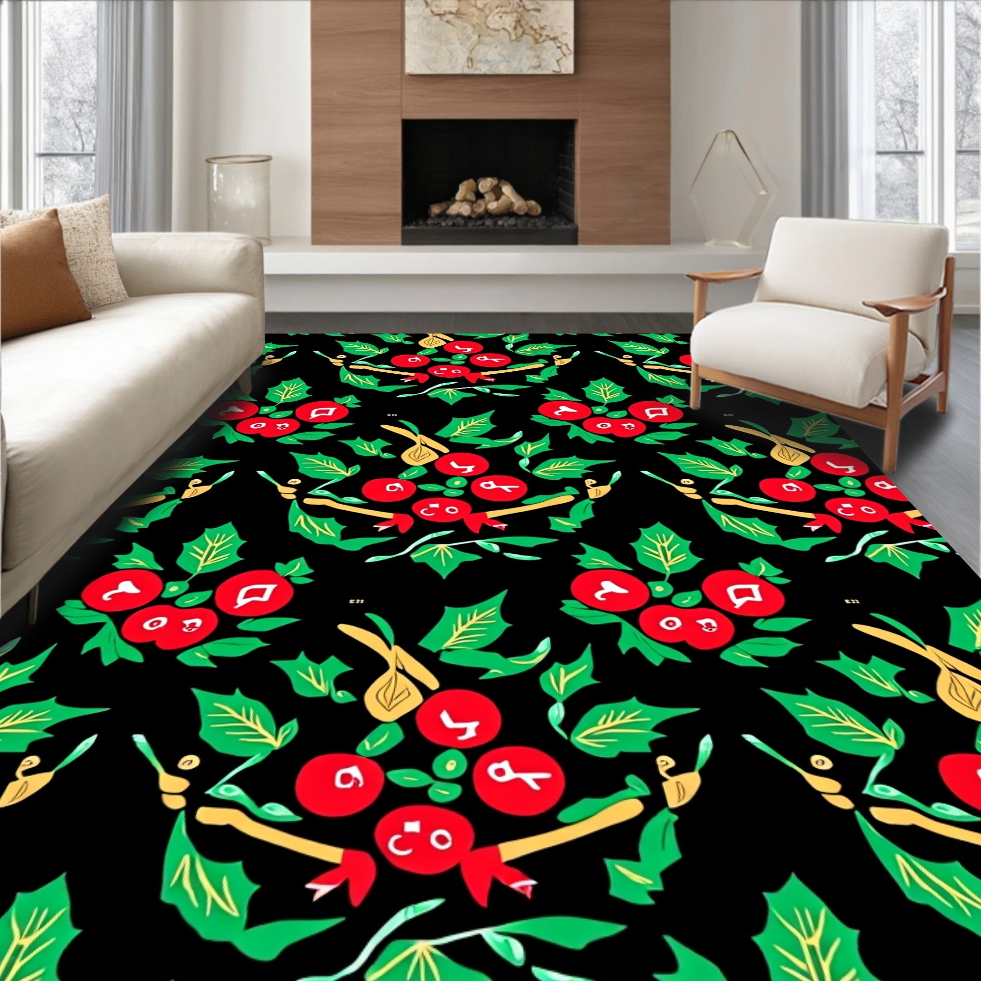 Festive Red Holly Berry Clusters Rug