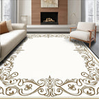 Elegant Brown Scrollwork Floral Frame Rug