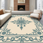 Elegant Teal Floral Scroll Frame Rug