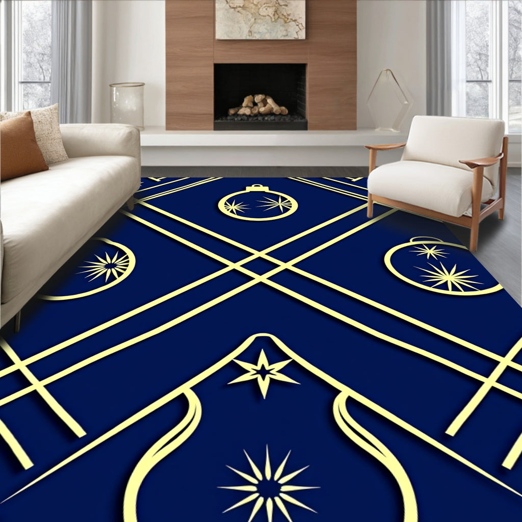 Navy Gold Geometric Ornament Star Rug