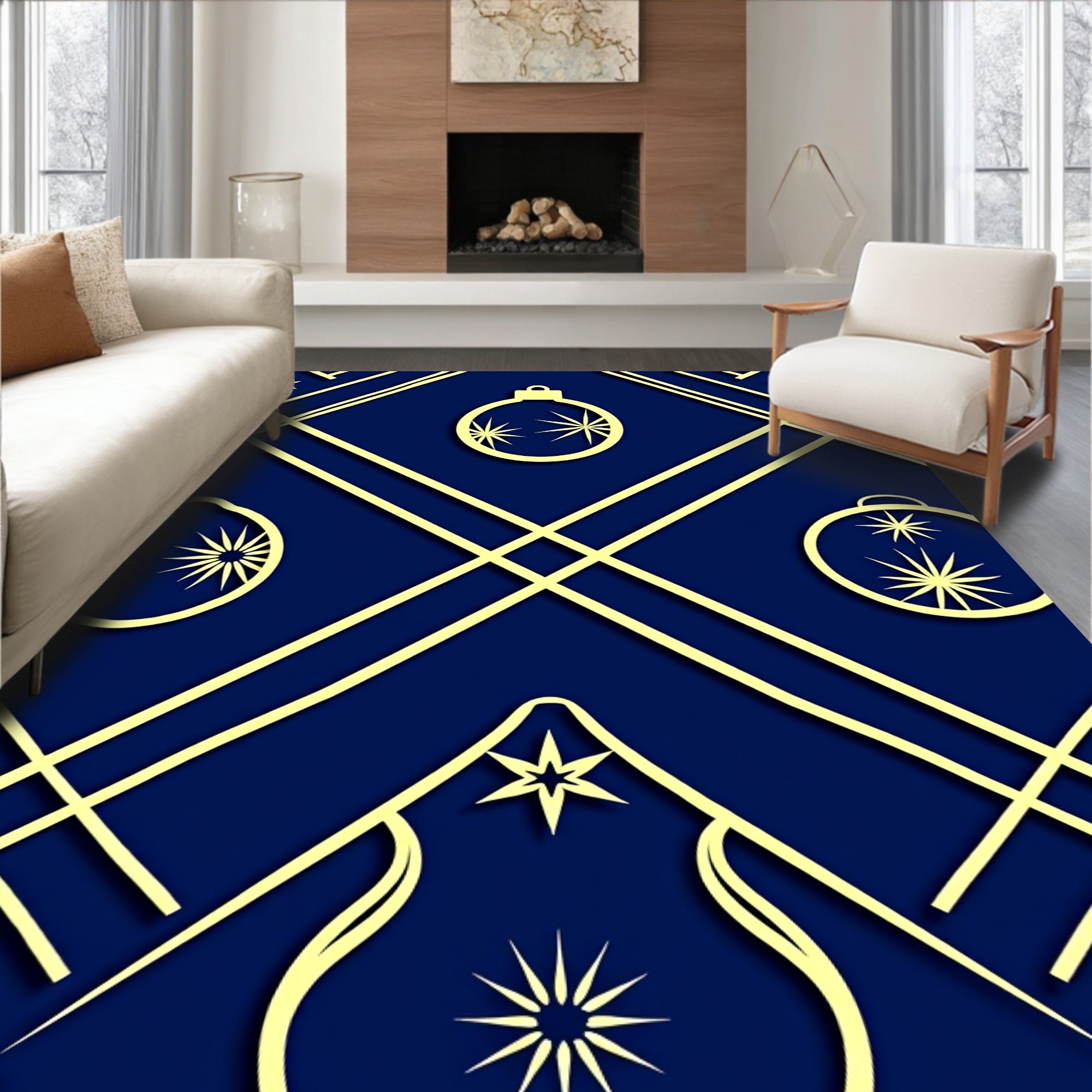 Navy Gold Geometric Ornament Star Rug