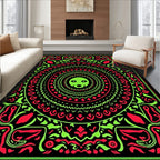 Radical Neon Green Red Mandala Rug
