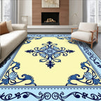 Light Yellow Blue Floral Border Rug