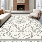 Elegant Gray Floral Scroll Medallion Rug