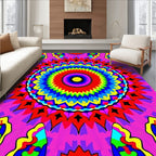 Vibrant Rainbow Psychedelic Sunburst Rug