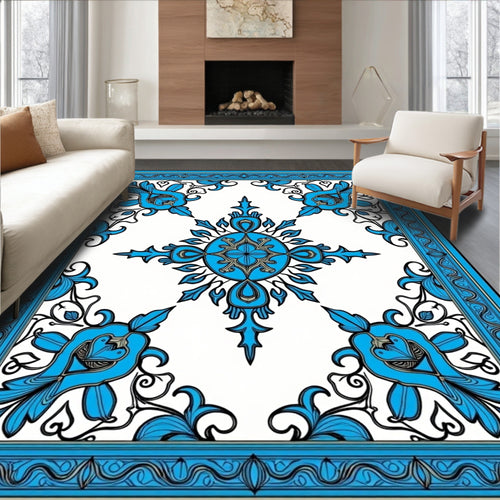 Azure Floral Medallion Border Rug