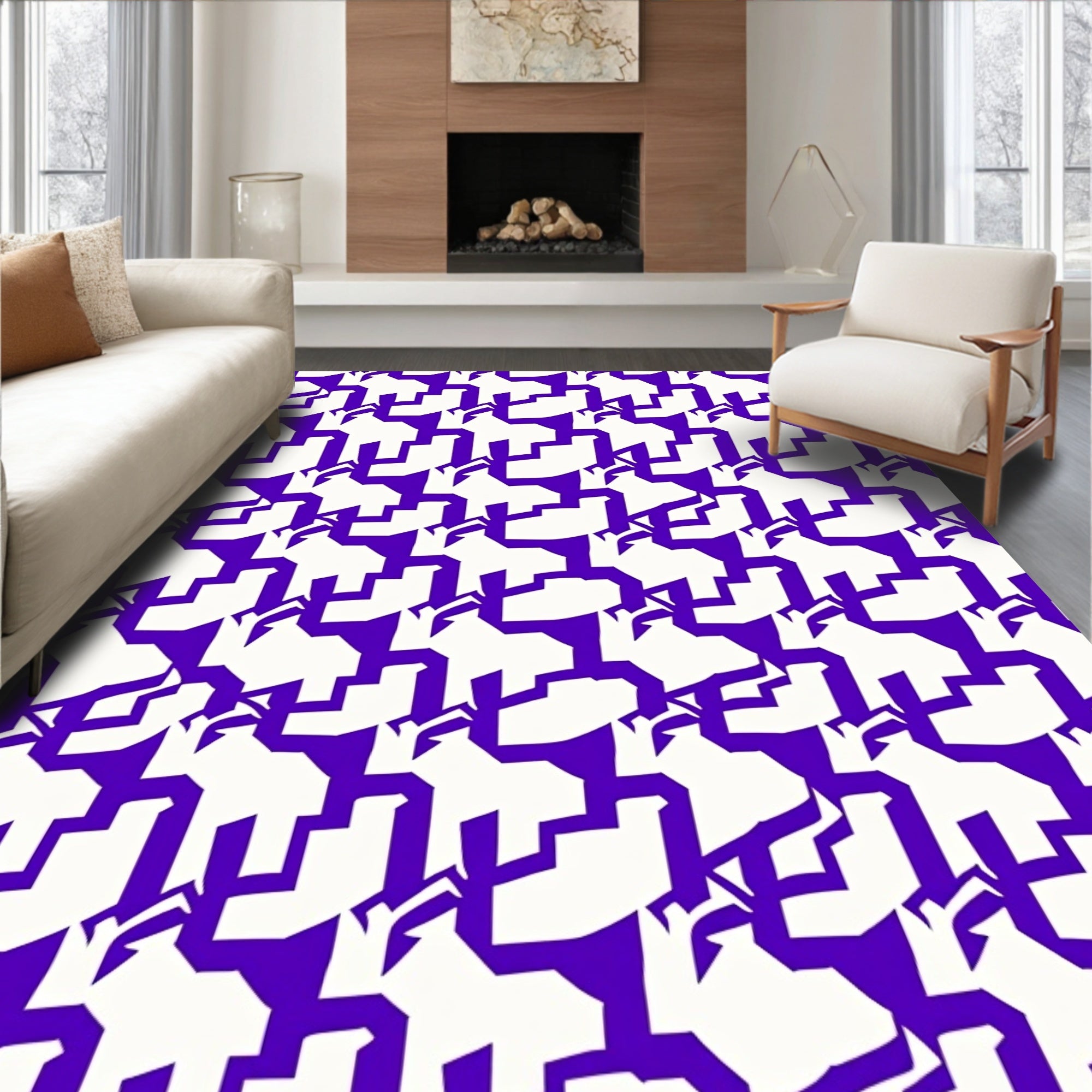 Bold Violet Modern Geometric Houndstooth Rug