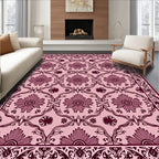 Ornate Crimson Floral Lattice Pink Rug