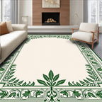 Emerald Green Ornate Leaf Border Rug
