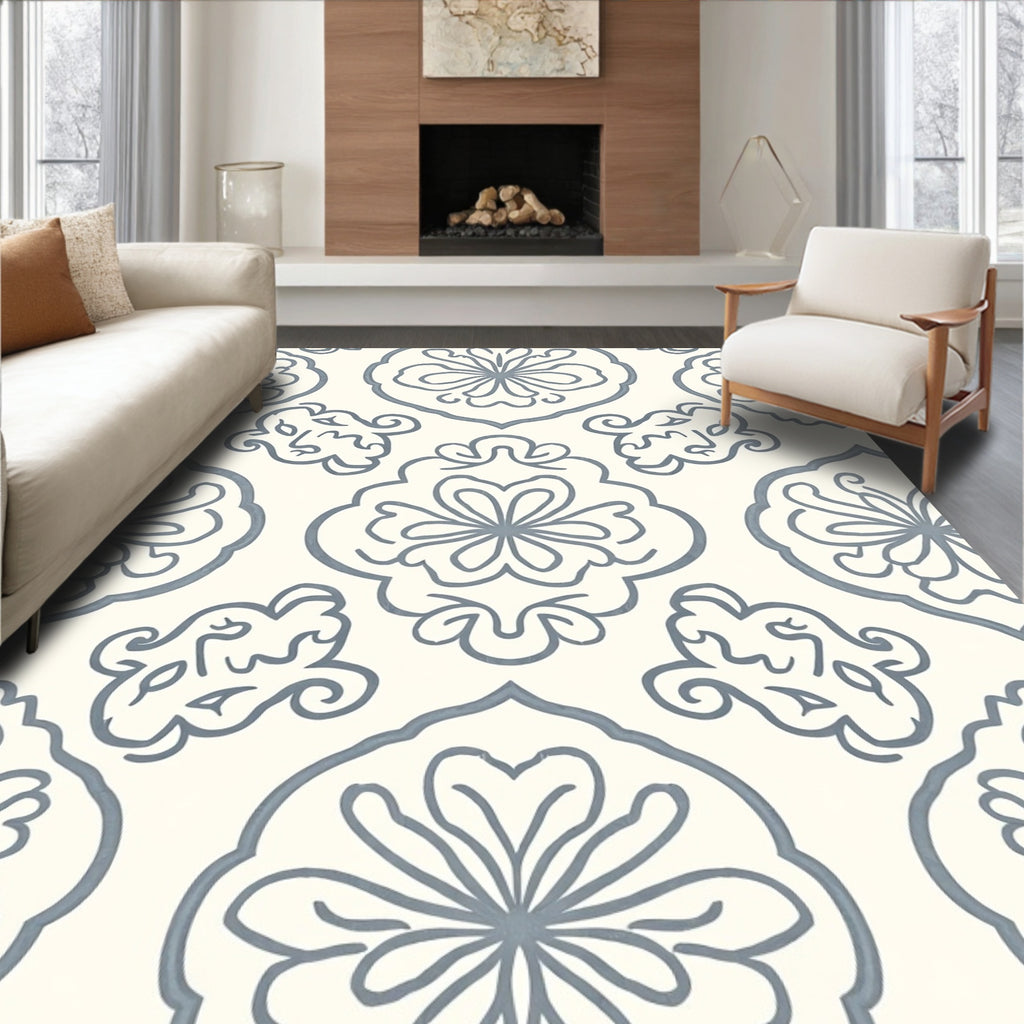 Soft Blue Floral Medallion Arabesque Rug