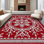 Crimson White Snowflake Mandala Rug